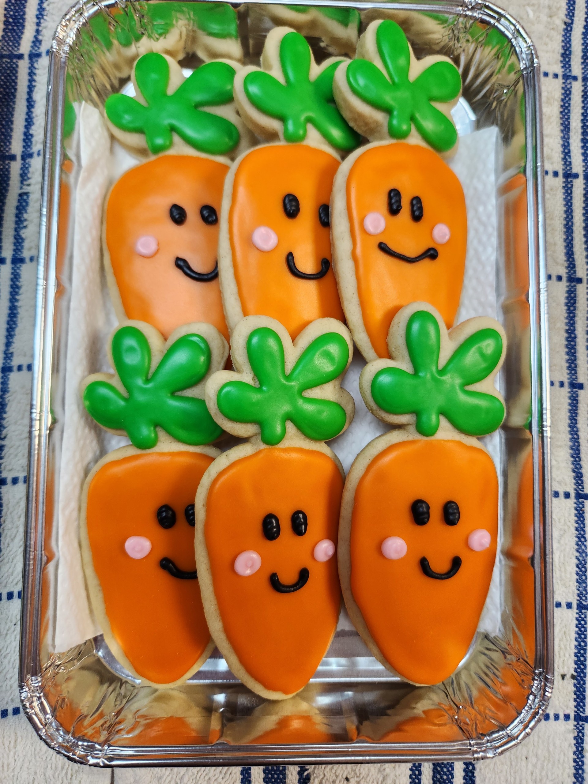 Carrot decorated cookies on a tray